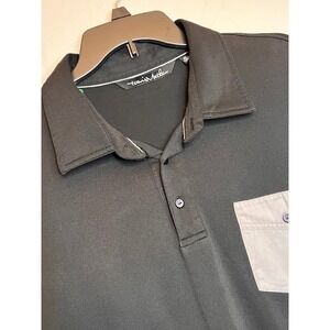 Travis Mathew Men's XL Black Polo Shirt Short Sleeve Grey Pocket Golf Holes
